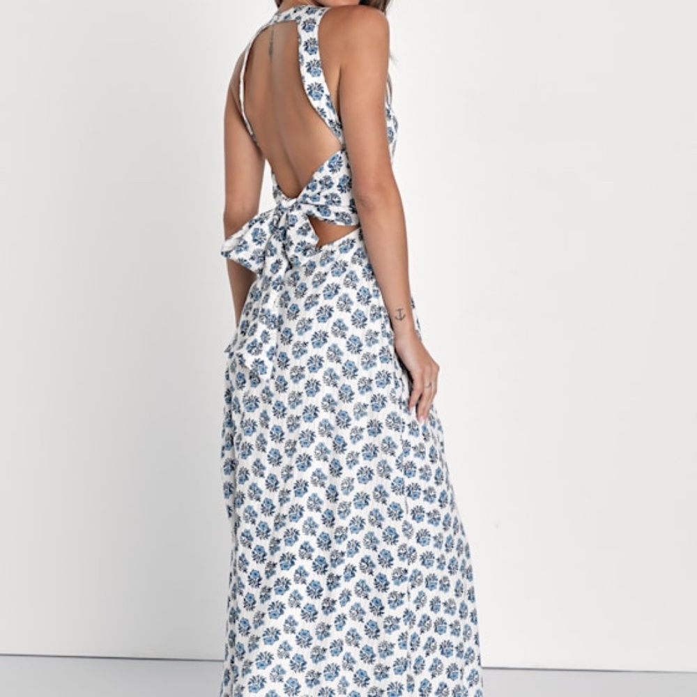 Lulus Flirty Fave Ivory Floral Print Tie-back Midi Dress White - Size S
